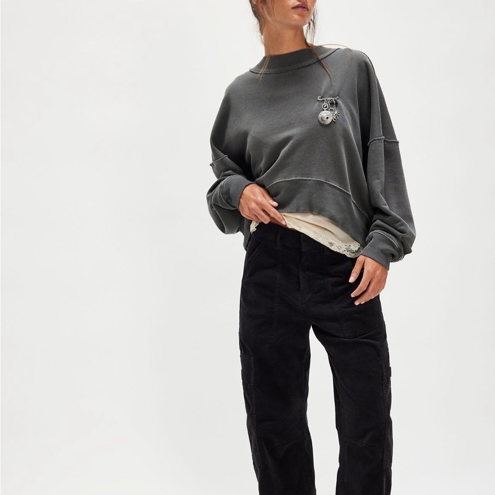 Free People We the Free Hi-Lo Pullover Black Gray XS NWT
